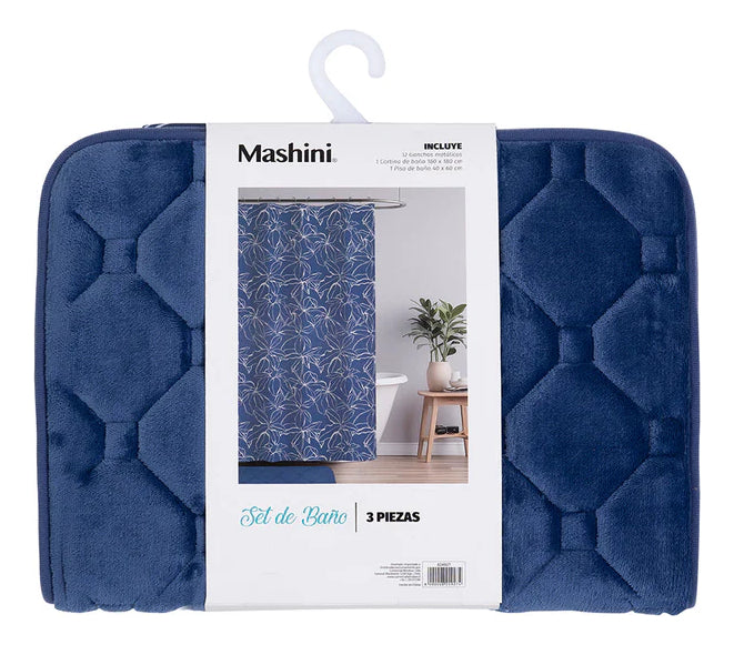 Set De Cortina Baño Piso Argollas 3 Piezas