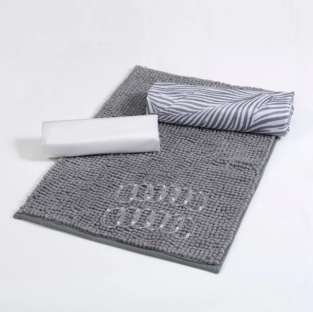 Set Cortina de Baño 4 Piezas Gris Oscuro