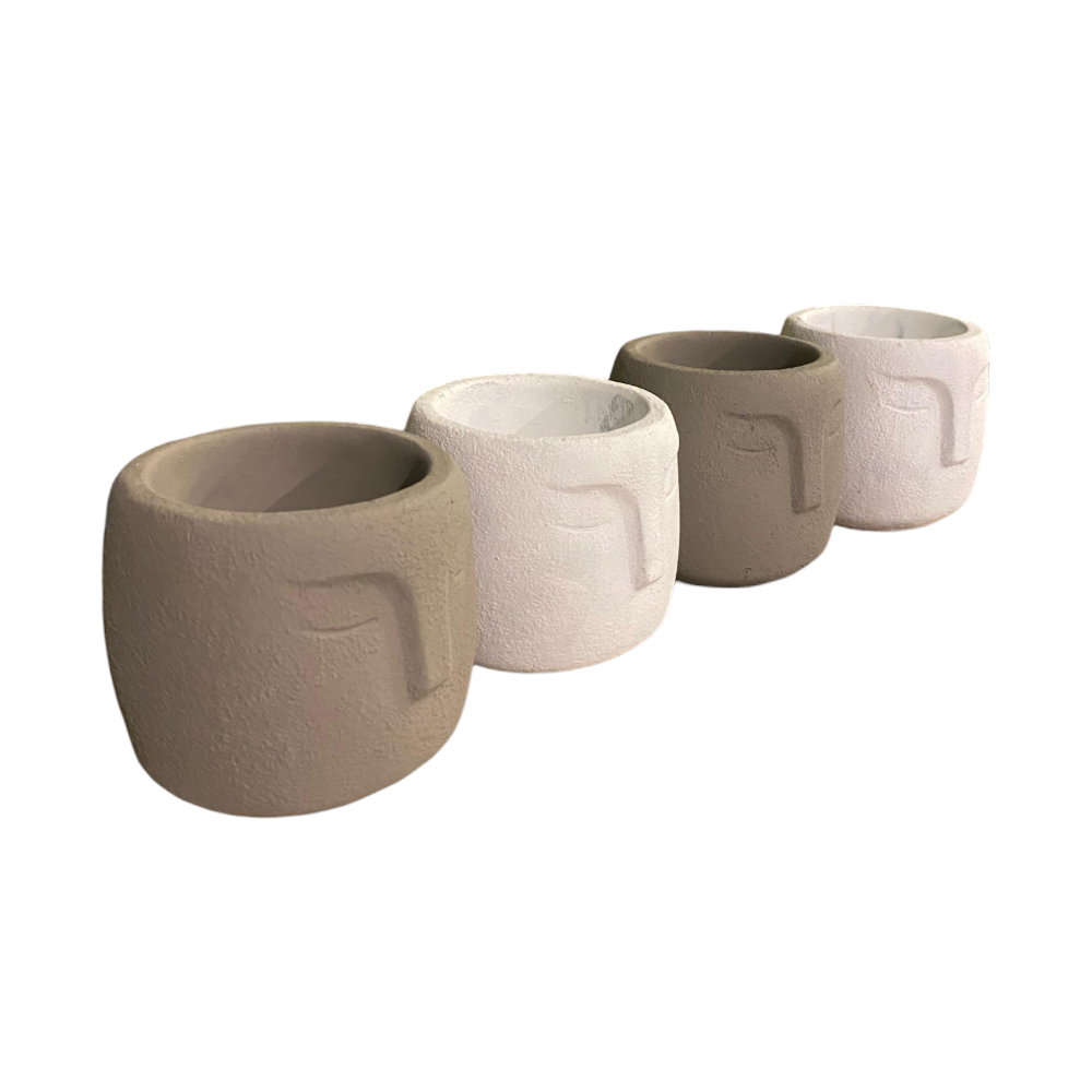 Macetero Harmony Gris con Cara Esculpida – 10x10x15 cm