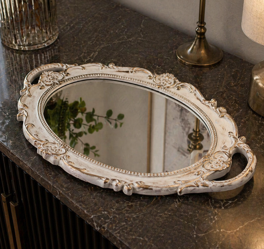 Bandeja Blanca Vintage Bronce Ovalada 40 x 25 cm