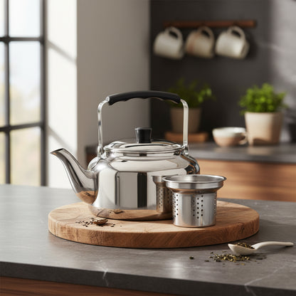 Tetera De Acero Inoxidable Con Filtro 900 Ml Marca Vitta Cromo