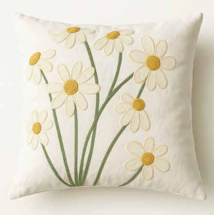 Funda Cojin Blancas Margaritas Bordadas 45x42