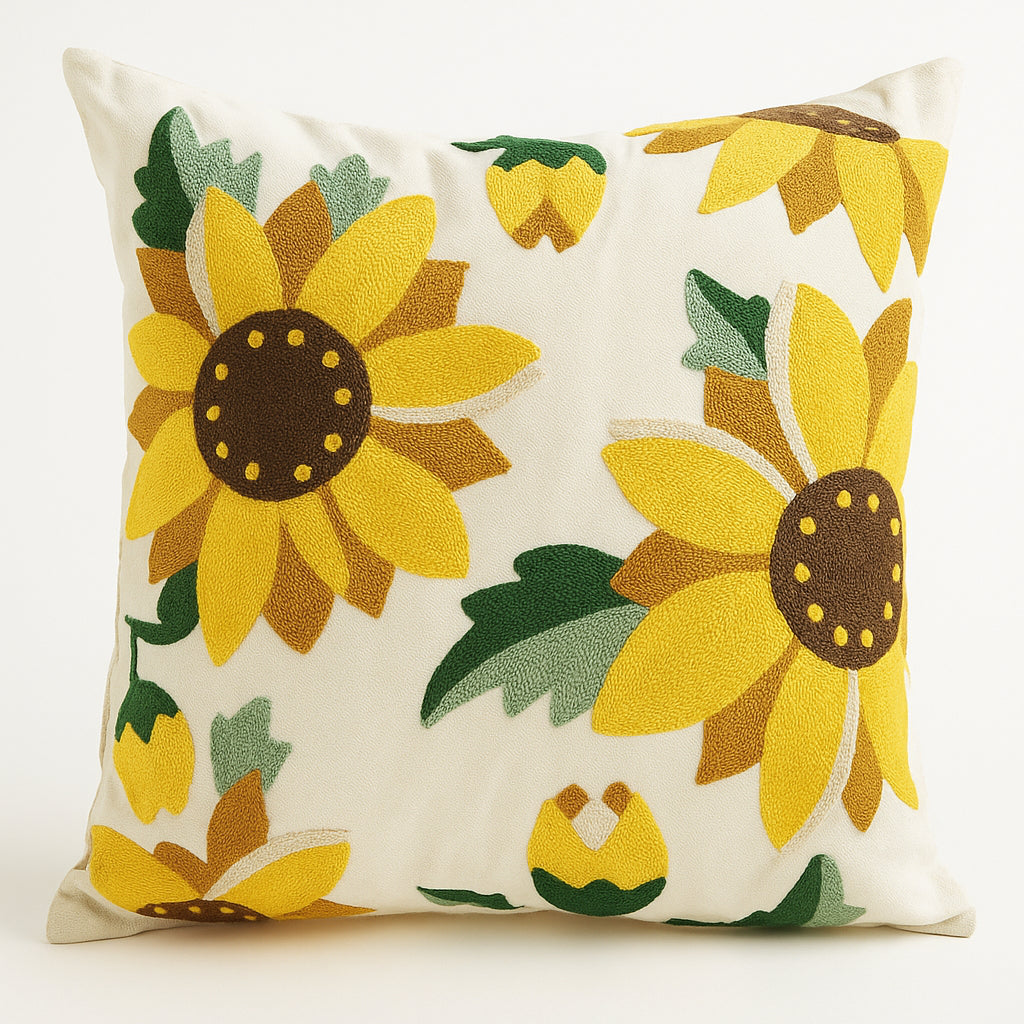 Funda Cojin Blancas Girasol Bordadas 45x42