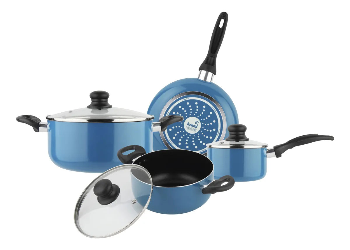 Batería De Cocina De Aluminio 6 Piezas Azul Gourmet Fantuzzi Azul