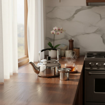 Tetera De Acero Inoxidable Con Filtro 900 Ml Marca Vitta Cromo