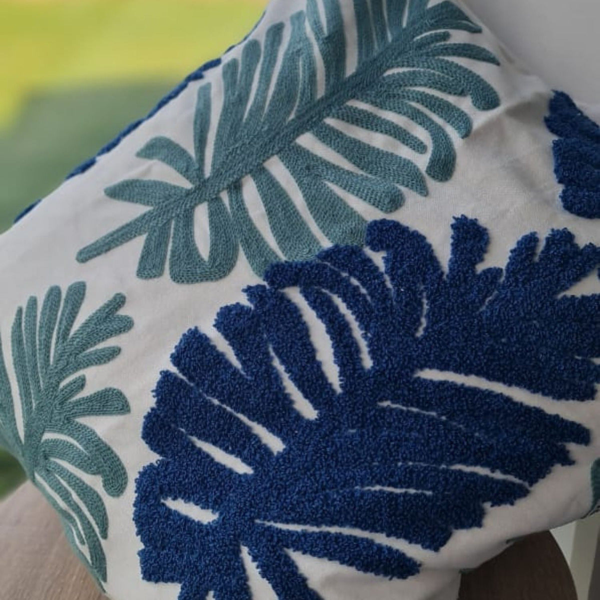 Funda Bordada Palmeara Azul Y Verde 45x42