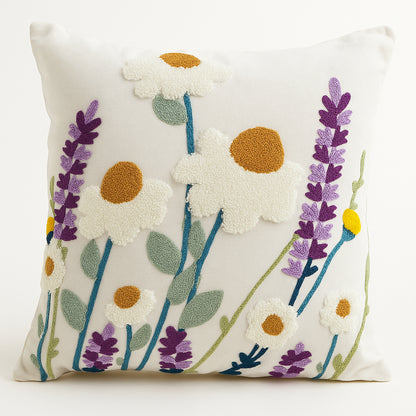 Funda Blanca Bordada Lavanda Y Margarita 45x42