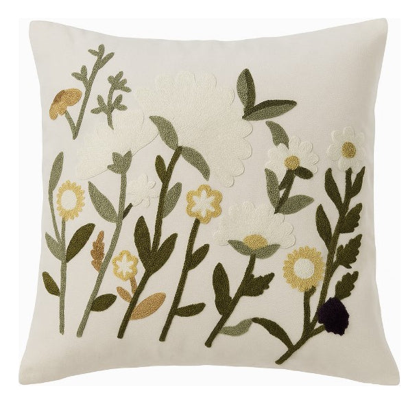 Funda Blanca Bordada Blancas Con Ramas Verdes  45x42