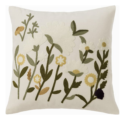 Funda Blanca Bordada Blancas Con Ramas Verdes  45x42