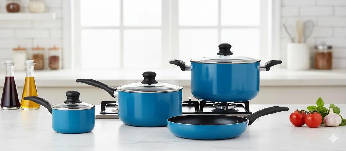 Batería De Cocina De Aluminio 6 Piezas Azul Gourmet Fantuzzi Azul
