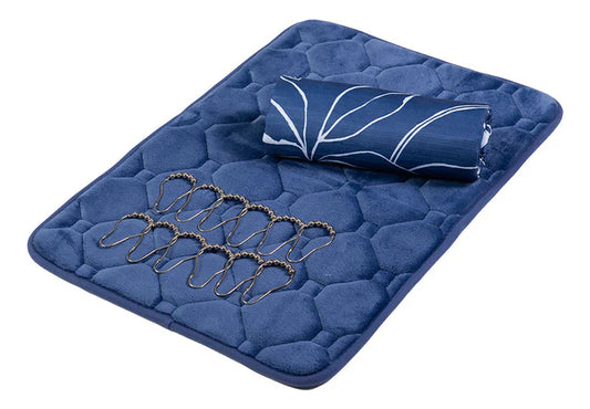 Set De Cortina Baño Piso Argollas 3 Piezas