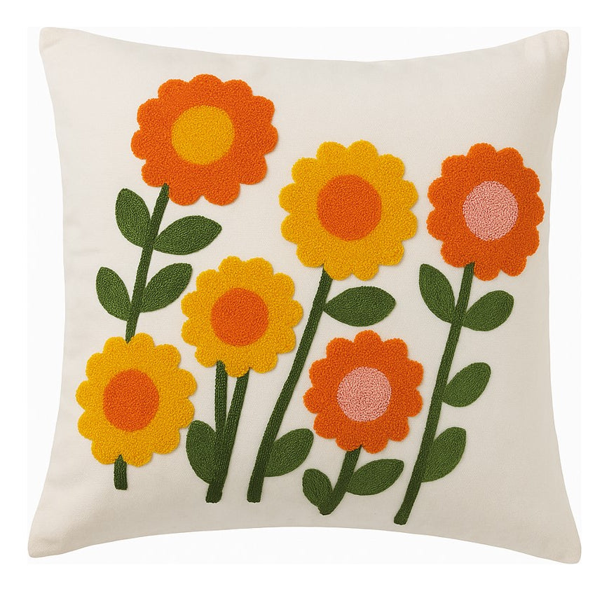 Funda Blanca Bordada Naranja Y Amarilla 45x42