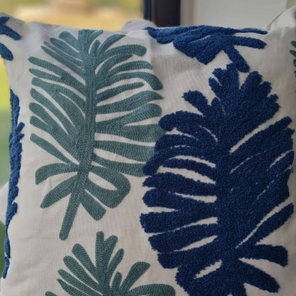 Funda Bordada Palmeara Azul Y Verde 45x42