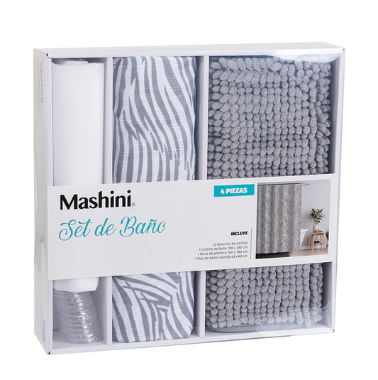 Set Cortina de Baño 4 Piezas Gris Oscuro