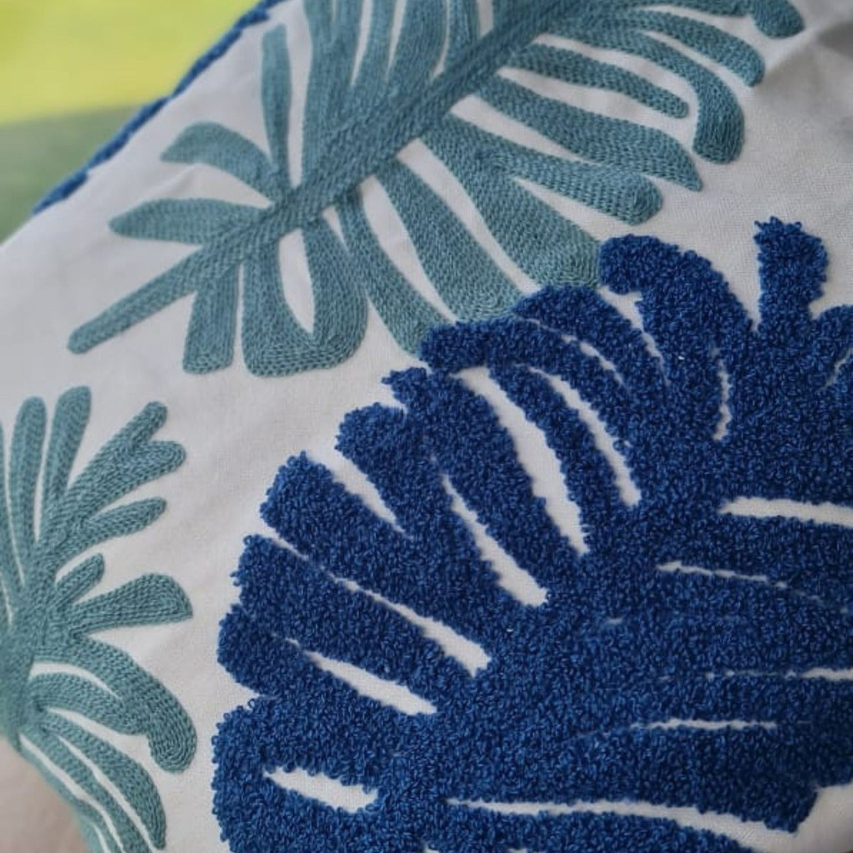Funda Bordada Palmeara Azul Y Verde 45x42
