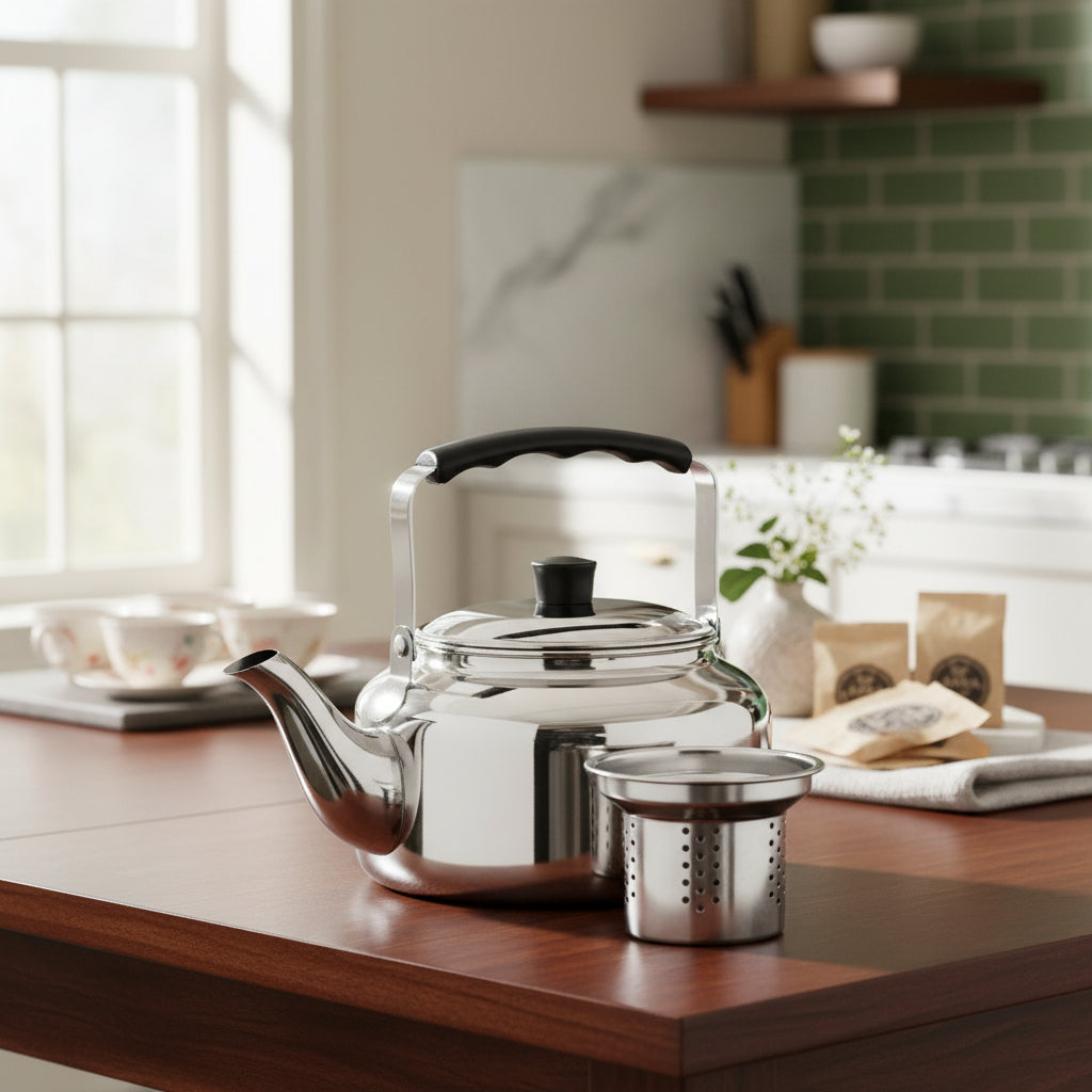 Tetera De Acero Inoxidable Con Filtro 900 Ml Marca Vitta Cromo