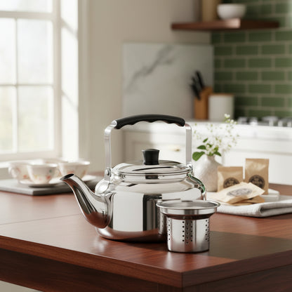 Tetera De Acero Inoxidable Con Filtro 900 Ml Marca Vitta Cromo