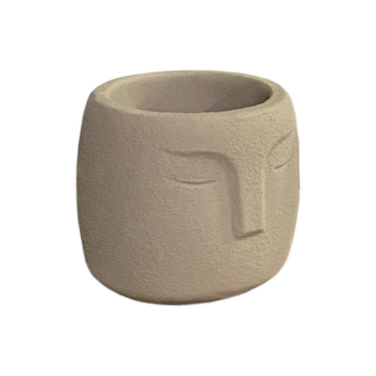 Macetero Harmony Gris con Cara Esculpida – 10x10x15 cm