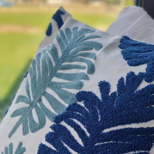 Funda Bordada Palmeara Azul Y Verde 45x42